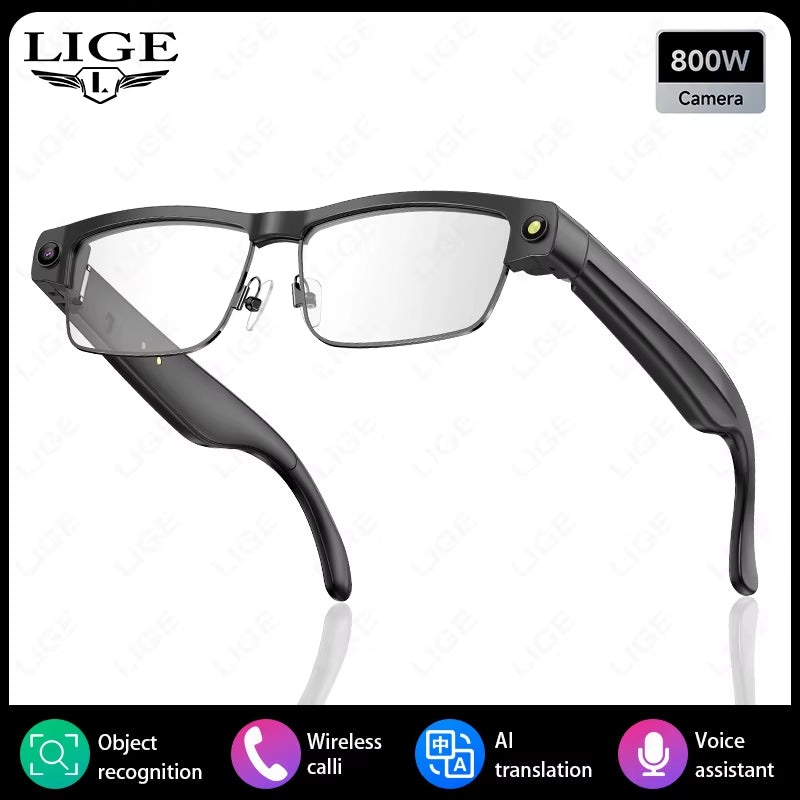 AI Smart Glasses Chat Voice Assistant Control 270Mah Battery 800W HD Camera 1200P Video Shoot Bluetooth Call Sunglasses New