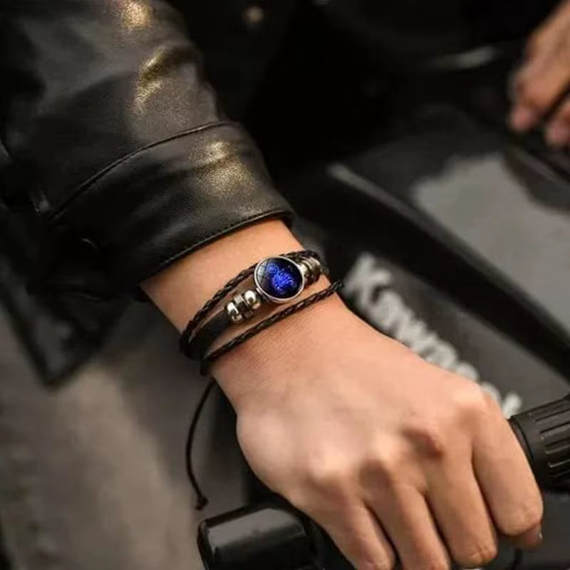 Adjustable 12 Zodiac Signs PU Leather Bracelet Hand Woven Luminous 12 Zodiac Signs Glow Zodiac Spirit Bracelet Jewelry Gift