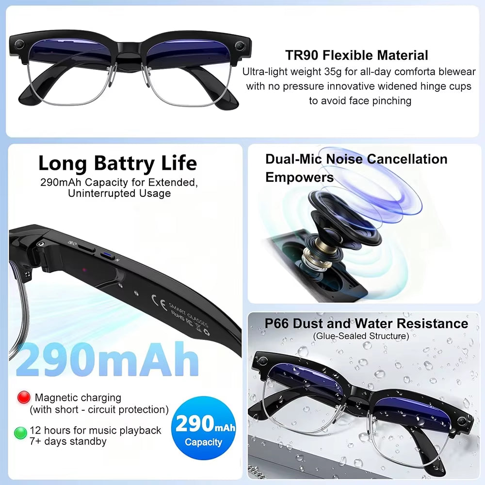 2025 New Upgrade Smart Glasses with Camera Video Recording AI Photo Recognition Bluetooth Call Translation Voice Sunglasses Man