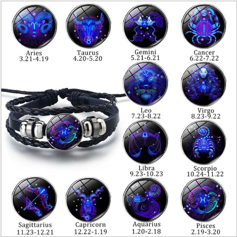 12 Zodiac Constellation Bracelet Luminous Braided Design Bracelet for Men Women Kids