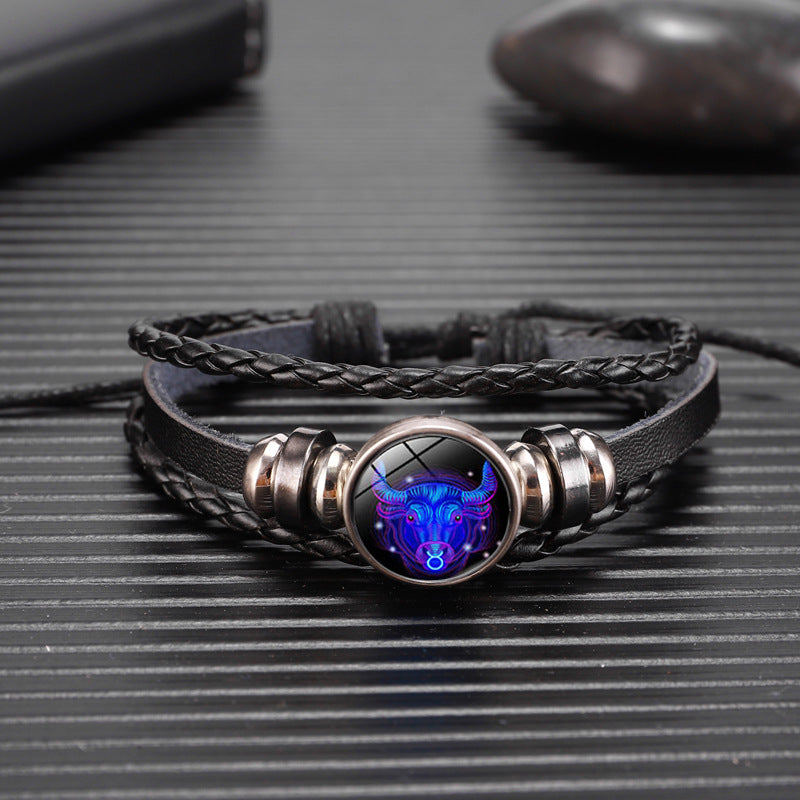 12 Zodiac Constellation Bracelet Luminous Braided Design Bracelet for Men Women Kids