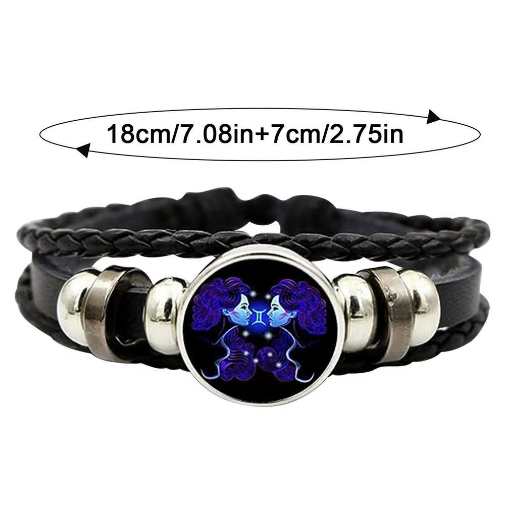 Adjustable 12 Zodiac Signs PU Leather Bracelet Hand Woven Luminous 12 Zodiac Signs Glow Zodiac Spirit Bracelet Jewelry Gift