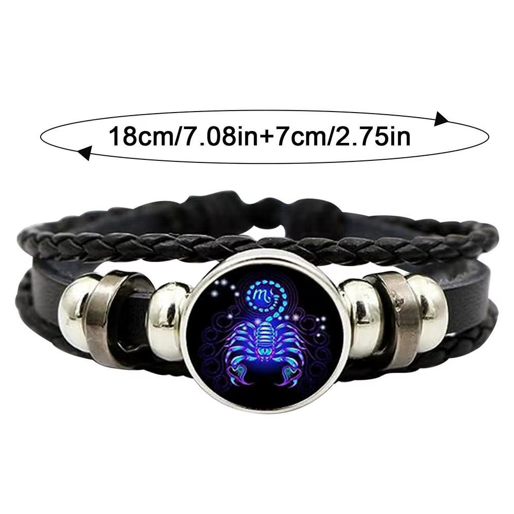 Adjustable 12 Zodiac Signs PU Leather Bracelet Hand Woven Luminous 12 Zodiac Signs Glow Zodiac Spirit Bracelet Jewelry Gift
