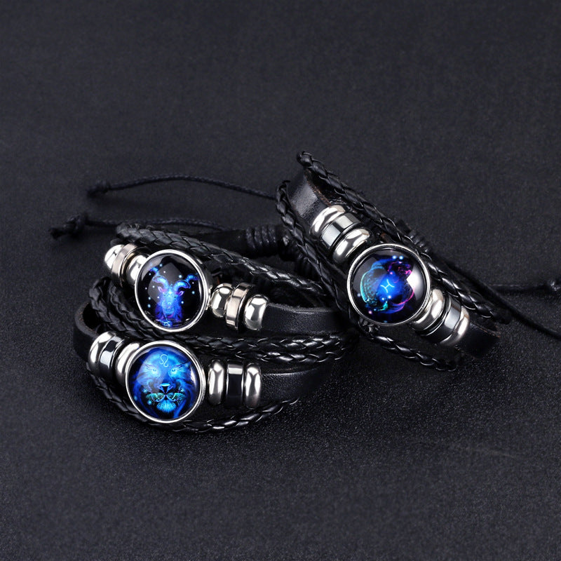 12 Zodiac Constellation Bracelet Luminous Braided Design Bracelet for Men Women Kids