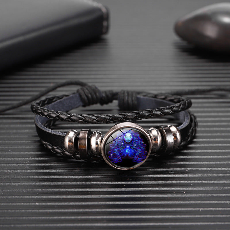 12 Zodiac Constellation Bracelet Luminous Braided Design Bracelet for Men Women Kids