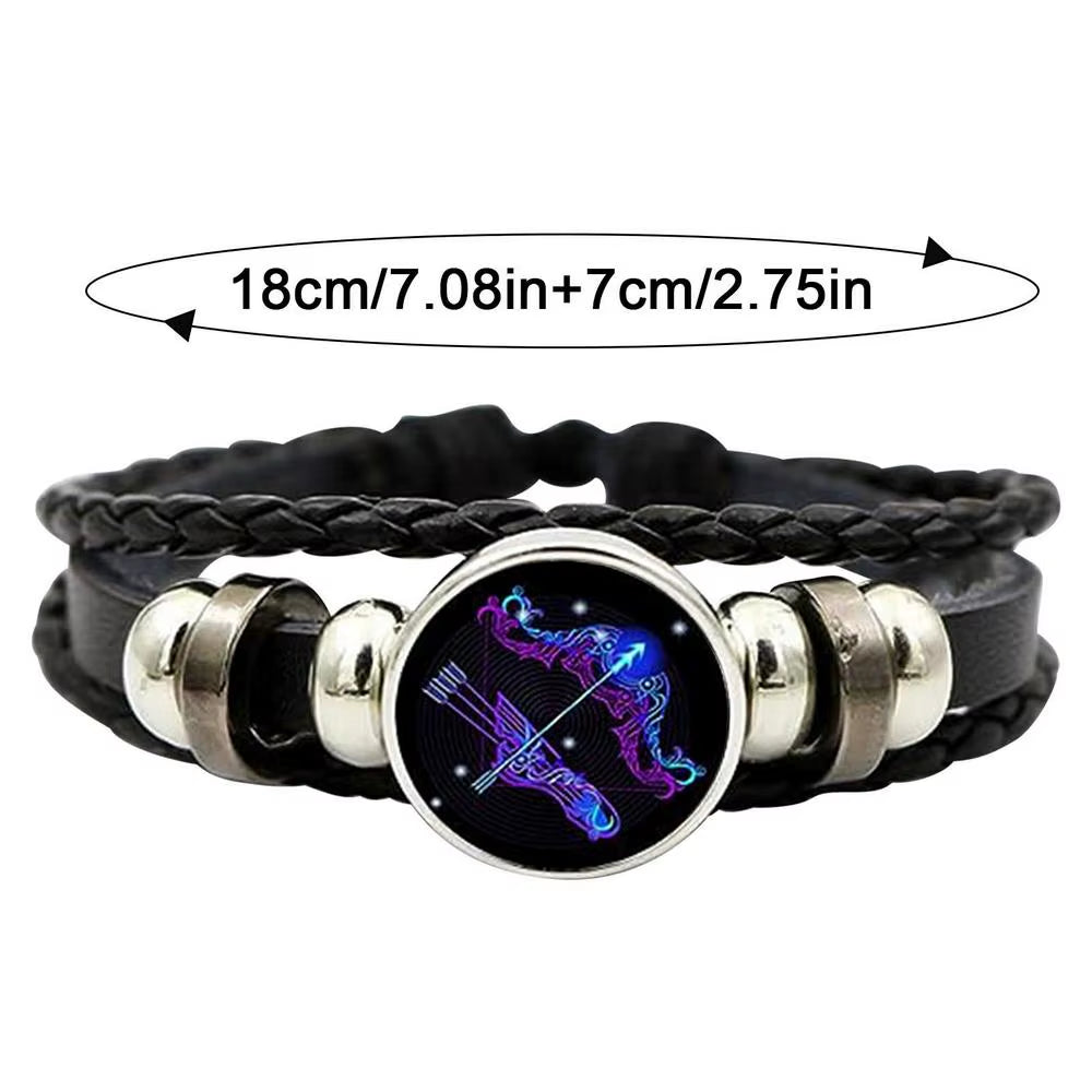 Adjustable 12 Zodiac Signs PU Leather Bracelet Hand Woven Luminous 12 Zodiac Signs Glow Zodiac Spirit Bracelet Jewelry Gift