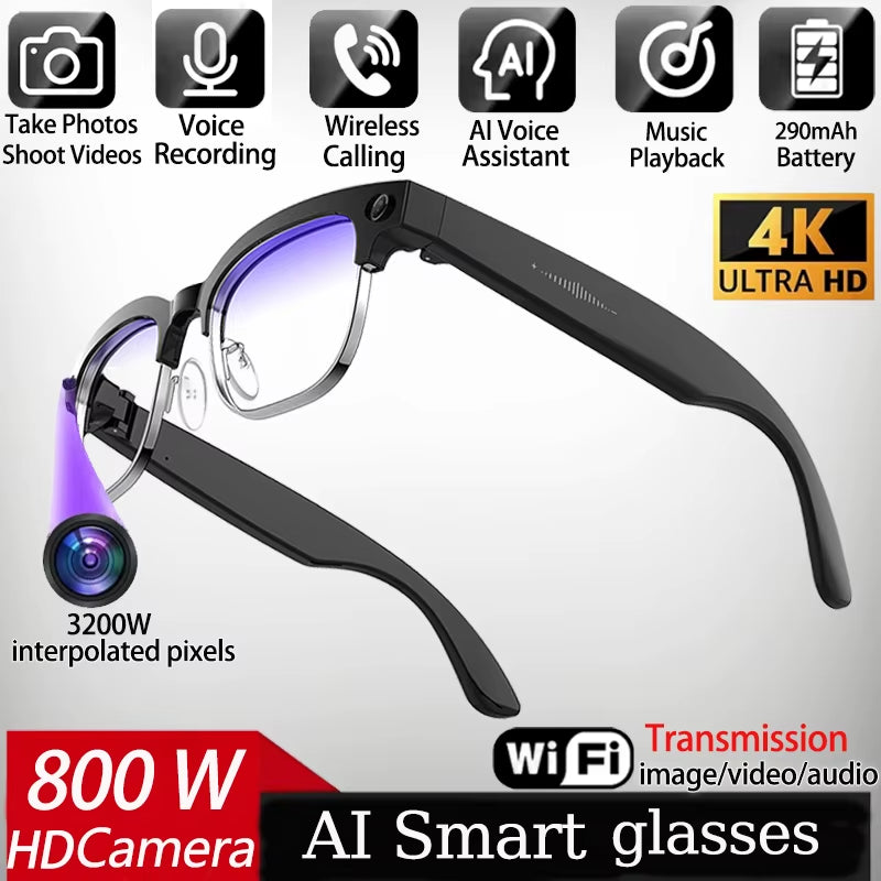 8MP HD Smart Video Glasses anti Shake Video Recording WIFI Bluetooth Transmission Object Recognition Slide Touch Smart Glasses