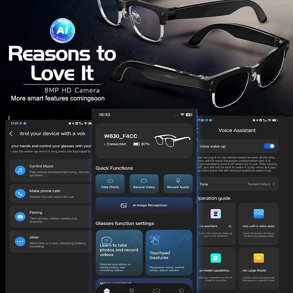2025 New Upgrade Smart Glasses with Camera Video Recording AI Photo Recognition Bluetooth Call Translation Voice Sunglasses Man