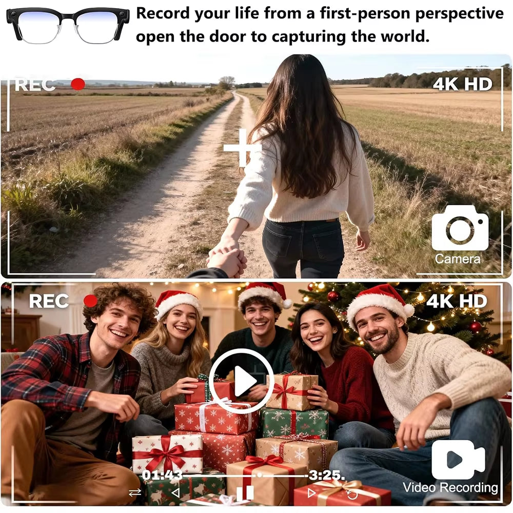 2025 New Upgrade Smart Glasses with Camera Video Recording AI Photo Recognition Bluetooth Call Translation Voice Sunglasses Man