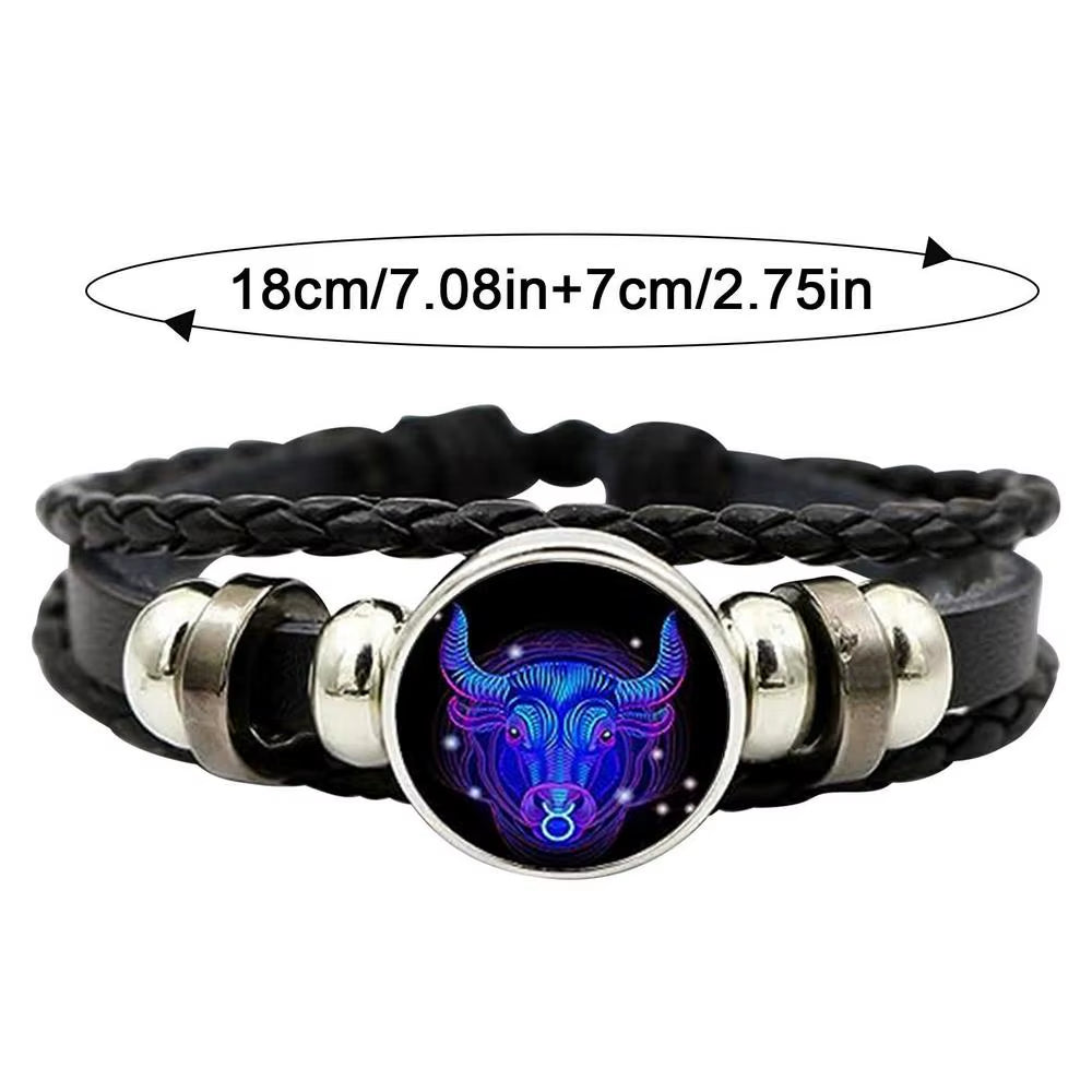 Adjustable 12 Zodiac Signs PU Leather Bracelet Hand Woven Luminous 12 Zodiac Signs Glow Zodiac Spirit Bracelet Jewelry Gift