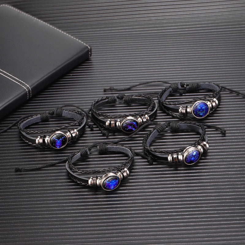12 Zodiac Constellation Bracelet Luminous Braided Design Bracelet for Men Women Kids