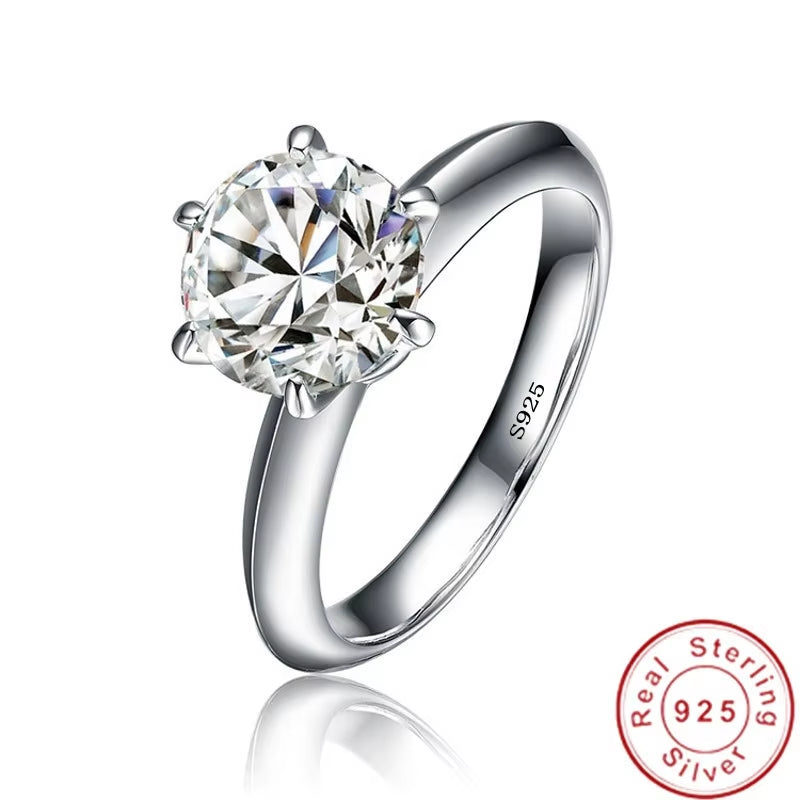 Solitaire 3Ct Lab Diamond Ring 925 Sterling Silver Jewelry Engagement Wedding Band Rings for Women Bridal Fine Party Accessory