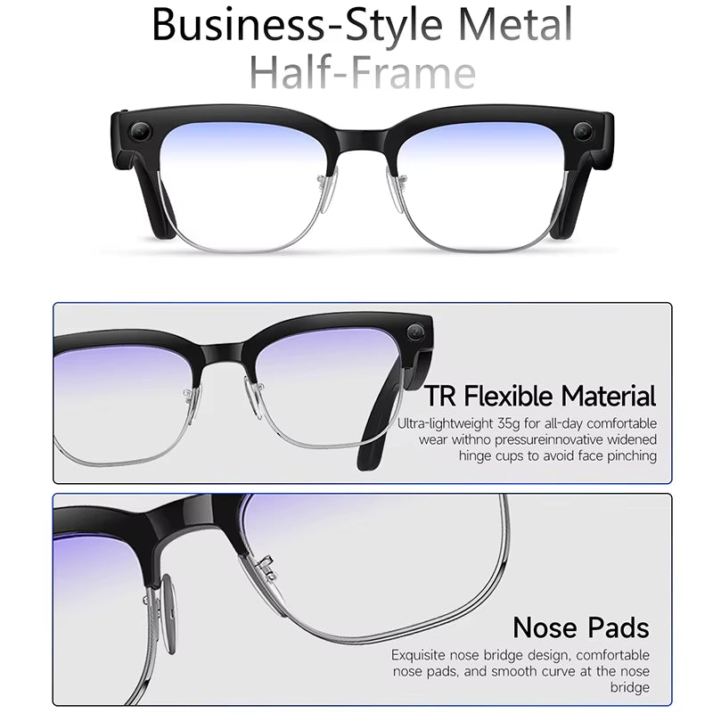 8MP HD Smart Video Glasses anti Shake Video Recording WIFI Bluetooth Transmission Object Recognition Slide Touch Smart Glasses