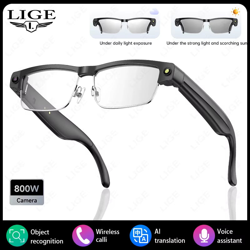 AI Smart Glasses Chat Voice Assistant Control 270Mah Battery 800W HD Camera 1200P Video Shoot Bluetooth Call Sunglasses New