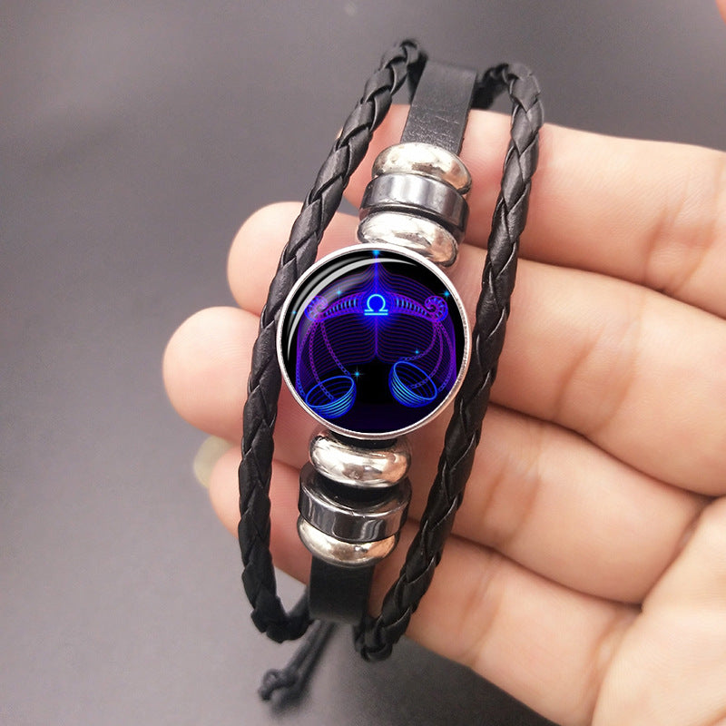 12 Zodiac Constellation Bracelet Luminous Braided Design Bracelet for Men Women Kids