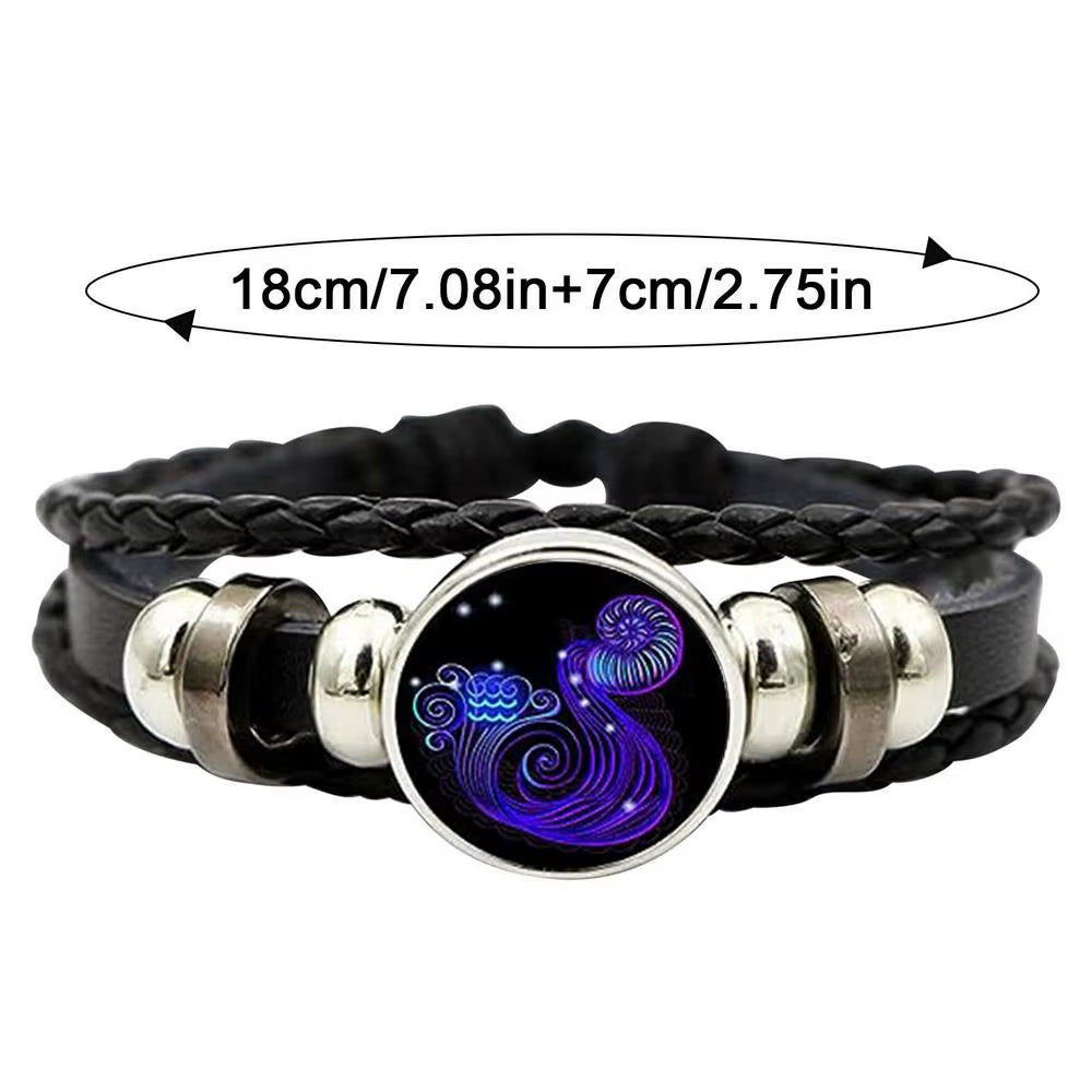 Adjustable 12 Zodiac Signs PU Leather Bracelet Hand Woven Luminous 12 Zodiac Signs Glow Zodiac Spirit Bracelet Jewelry Gift