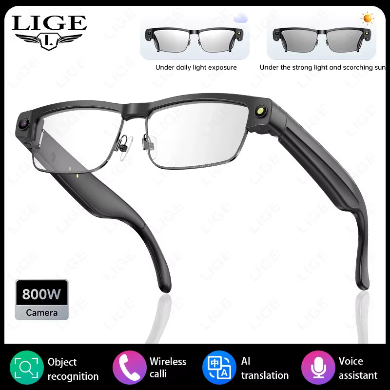 AI Smart Glasses Chat Voice Assistant Control 270Mah Battery 800W HD Camera 1200P Video Shoot Bluetooth Call Sunglasses New