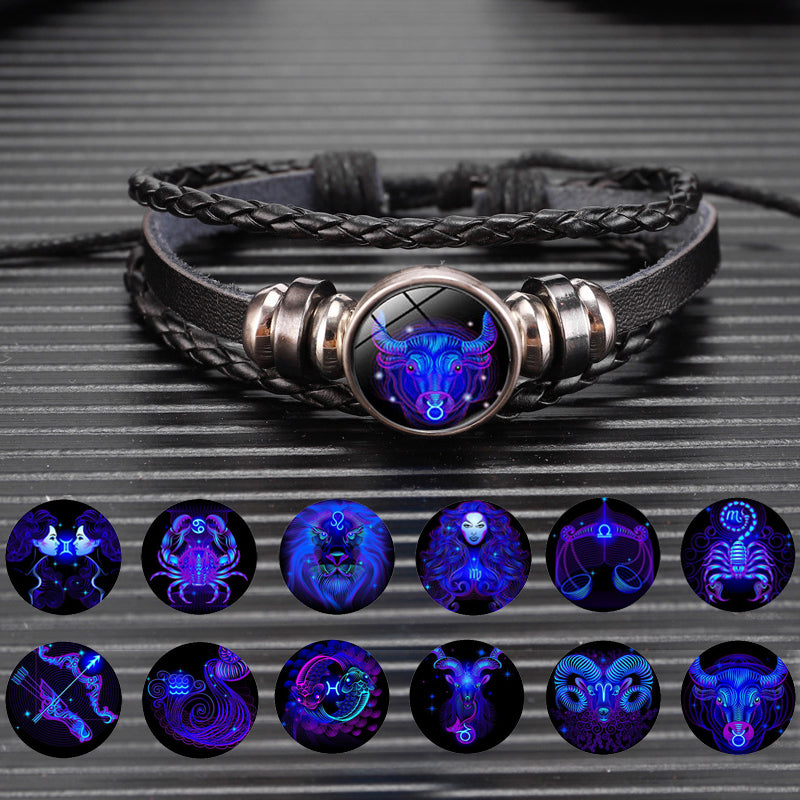 12 Zodiac Constellation Bracelet Luminous Braided Design Bracelet for Men Women Kids