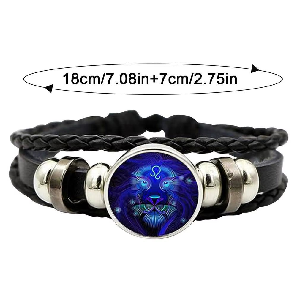 Adjustable 12 Zodiac Signs PU Leather Bracelet Hand Woven Luminous 12 Zodiac Signs Glow Zodiac Spirit Bracelet Jewelry Gift