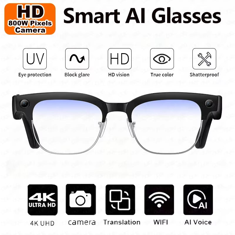 8MP HD Smart Video Glasses anti Shake Video Recording WIFI Bluetooth Transmission Object Recognition Slide Touch Smart Glasses