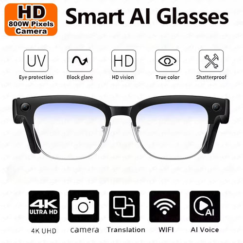 8MP HD Smart Video Glasses anti Shake Video Recording WIFI Bluetooth Transmission Object Recognition Slide Touch Smart Glasses
