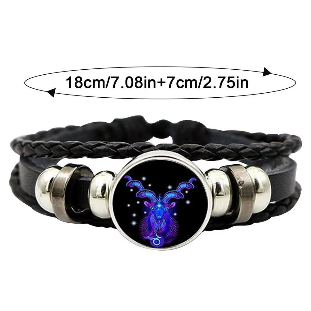 Adjustable 12 Zodiac Signs PU Leather Bracelet Hand Woven Luminous 12 Zodiac Signs Glow Zodiac Spirit Bracelet Jewelry Gift