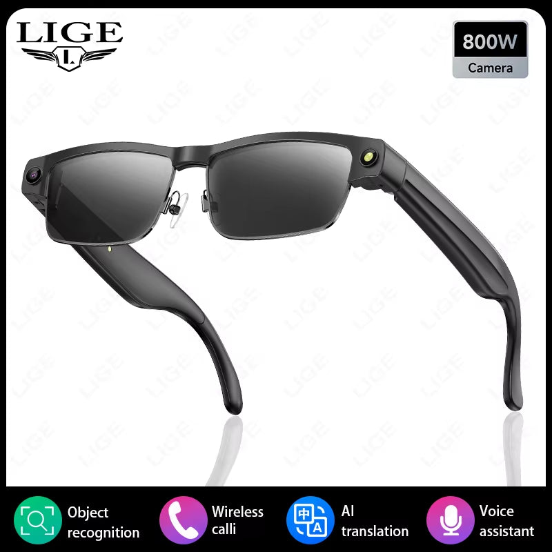AI Smart Glasses Chat Voice Assistant Control 270Mah Battery 800W HD Camera 1200P Video Shoot Bluetooth Call Sunglasses New