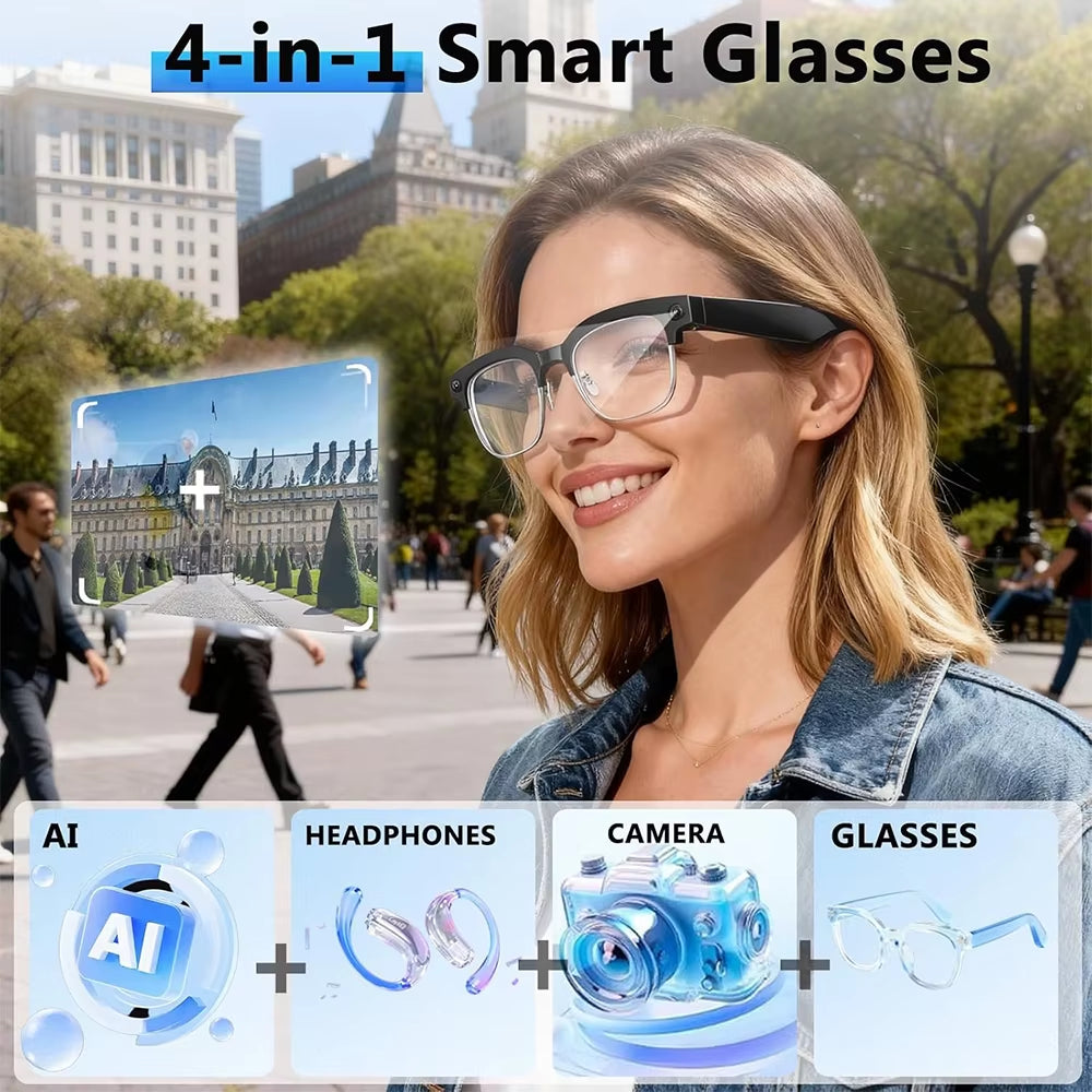 2025 New Upgrade Smart Glasses with Camera Video Recording AI Photo Recognition Bluetooth Call Translation Voice Sunglasses Man