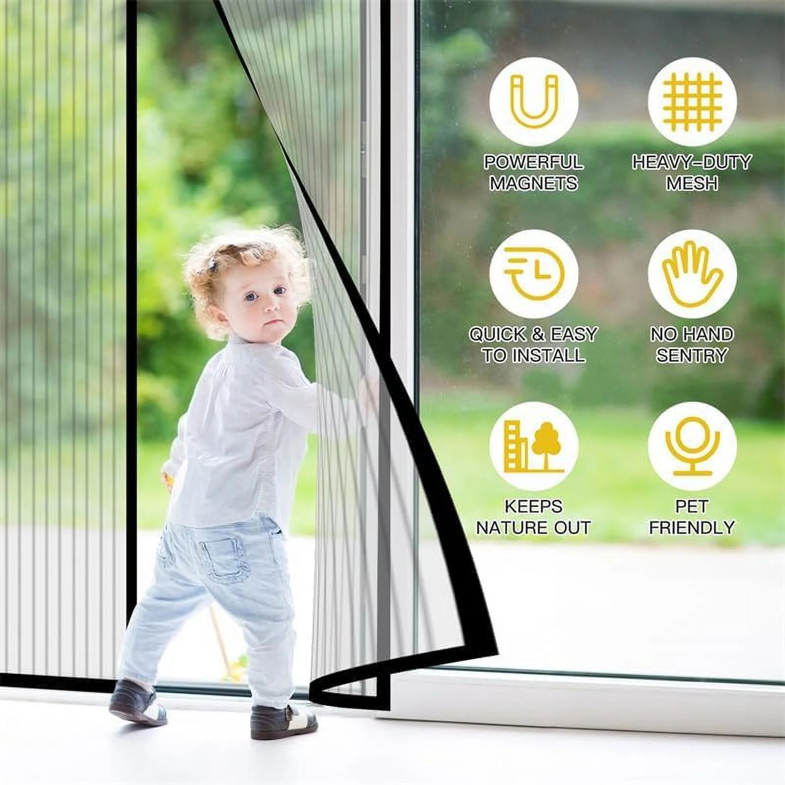 Magnetic Screen Door - the Original Self-Closing, Pet Friendly Walk through Door Screen Magnetic Closure (38 X 82 Inch) - Retractable Screen Door Mesh Keeps Bugs Out - Magnet Screen Door